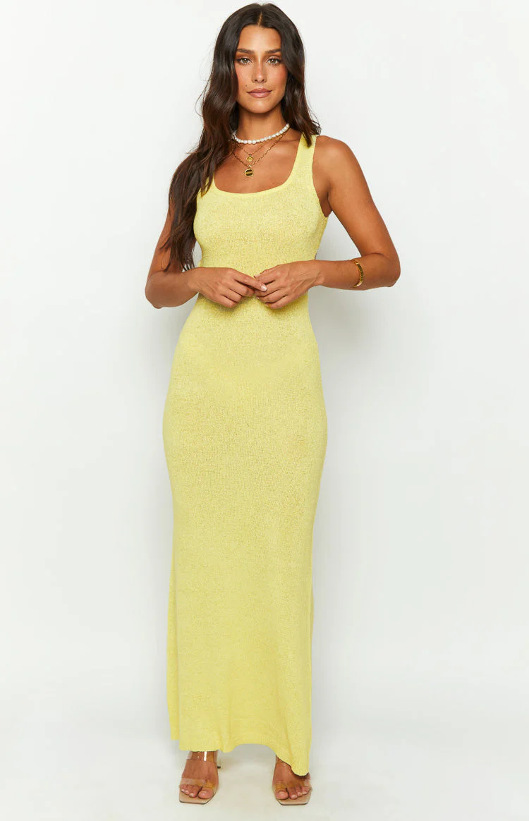 Lottie Yellow Knit Maxi Dress