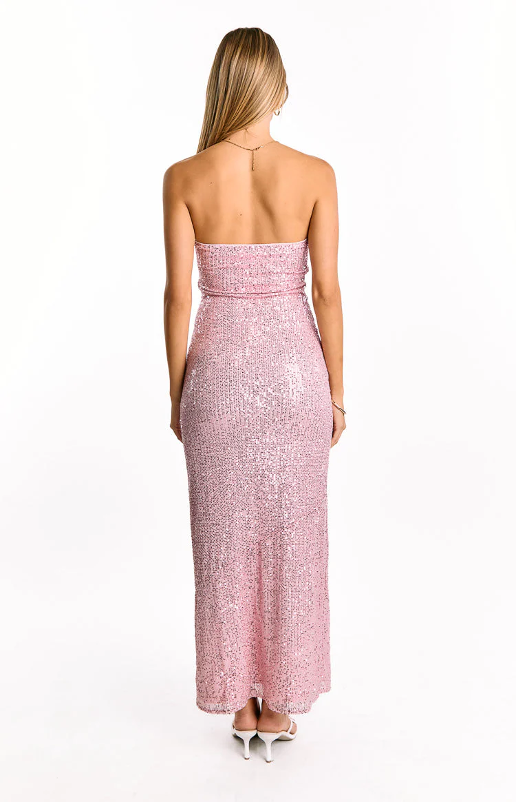 Alliana Pink Sequin Strapless Formal Maxi Dress