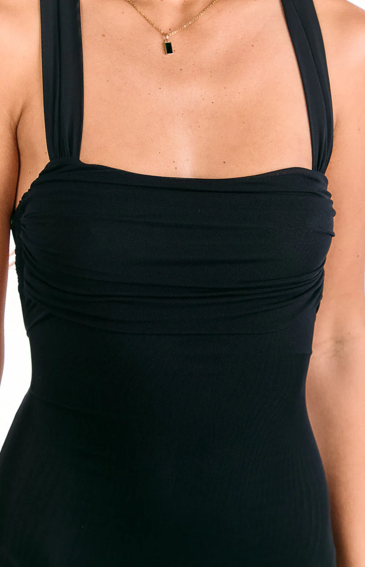 Amberley Black Mesh Formal Maxi Dress