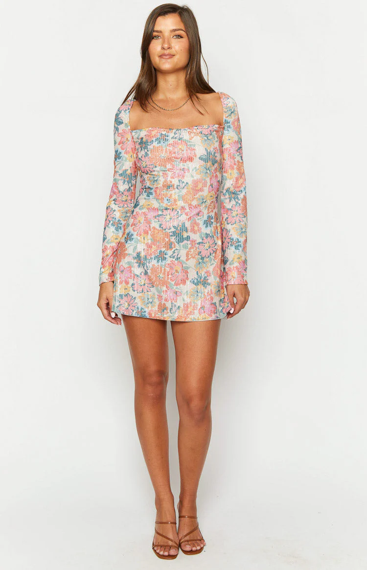 Marienne Pink Sequin Floral Print Mini Dress