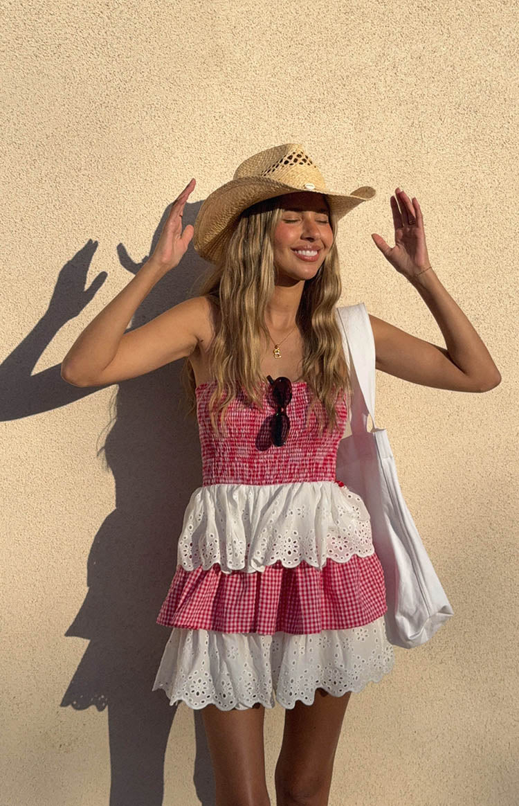 Rosealie Red And White Strapless Mini Dress