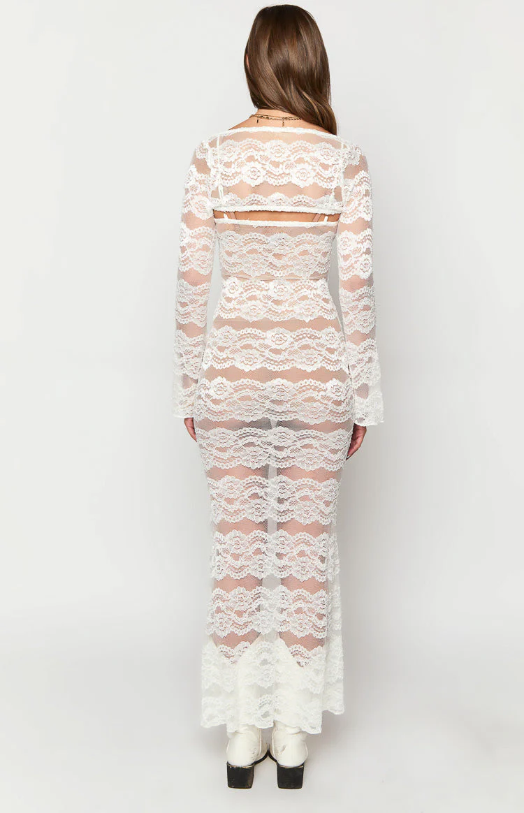 Rey White Lace Maxi Dress And Bolero