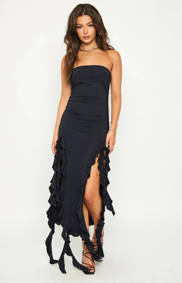 Lioness Rendezvous Black Strapless Midi Dress