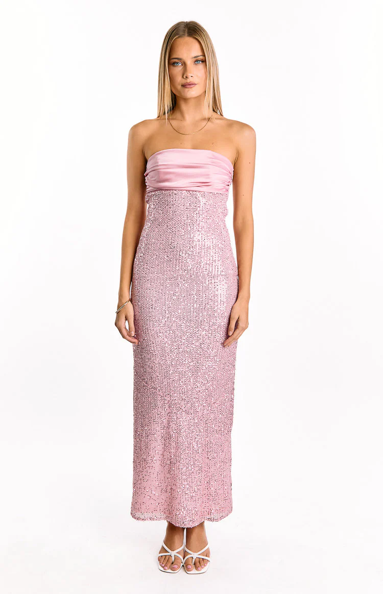Alliana Pink Sequin Strapless Formal Maxi Dress