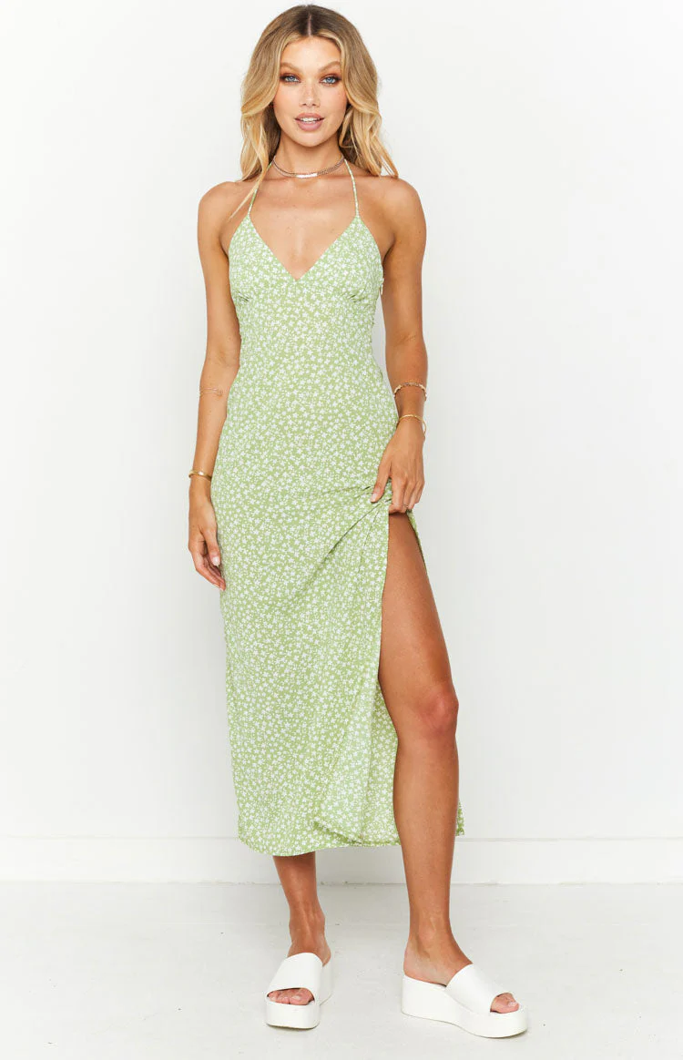 Posy Green Floral Halter Midi Dress