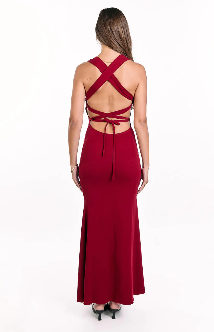 Beverley Wine Crepe Maxi Dress
