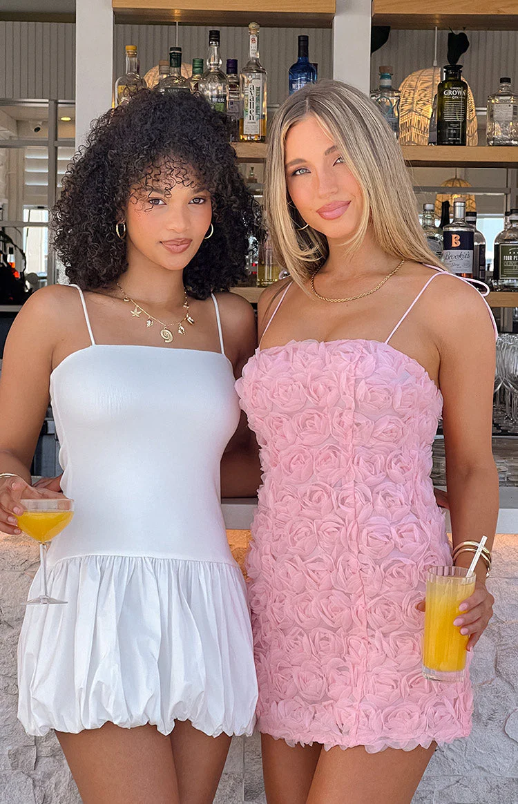 Evie Light Pink Textured Floral Mini Dress