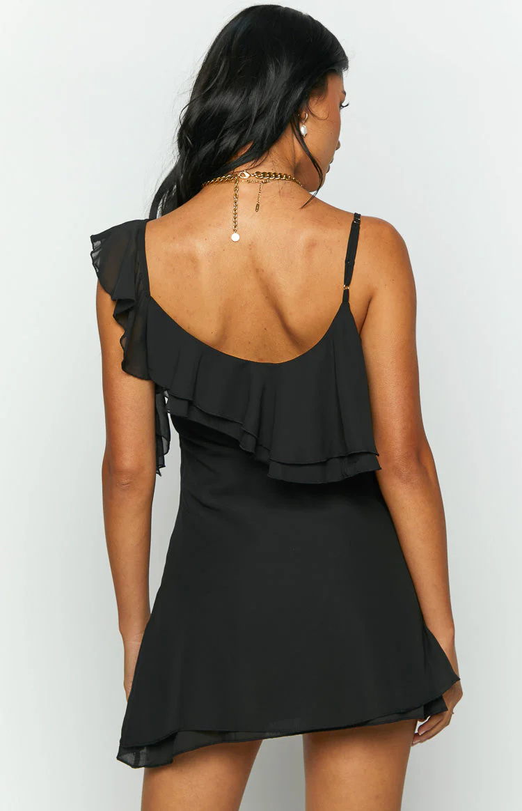 Aviana Black Frill Mini Party Dress