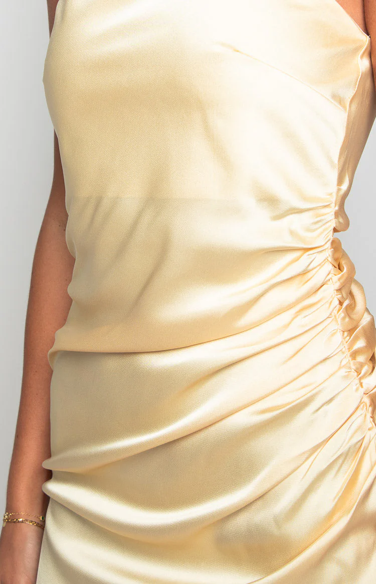 Kyla Yellow Satin Maxi Dress