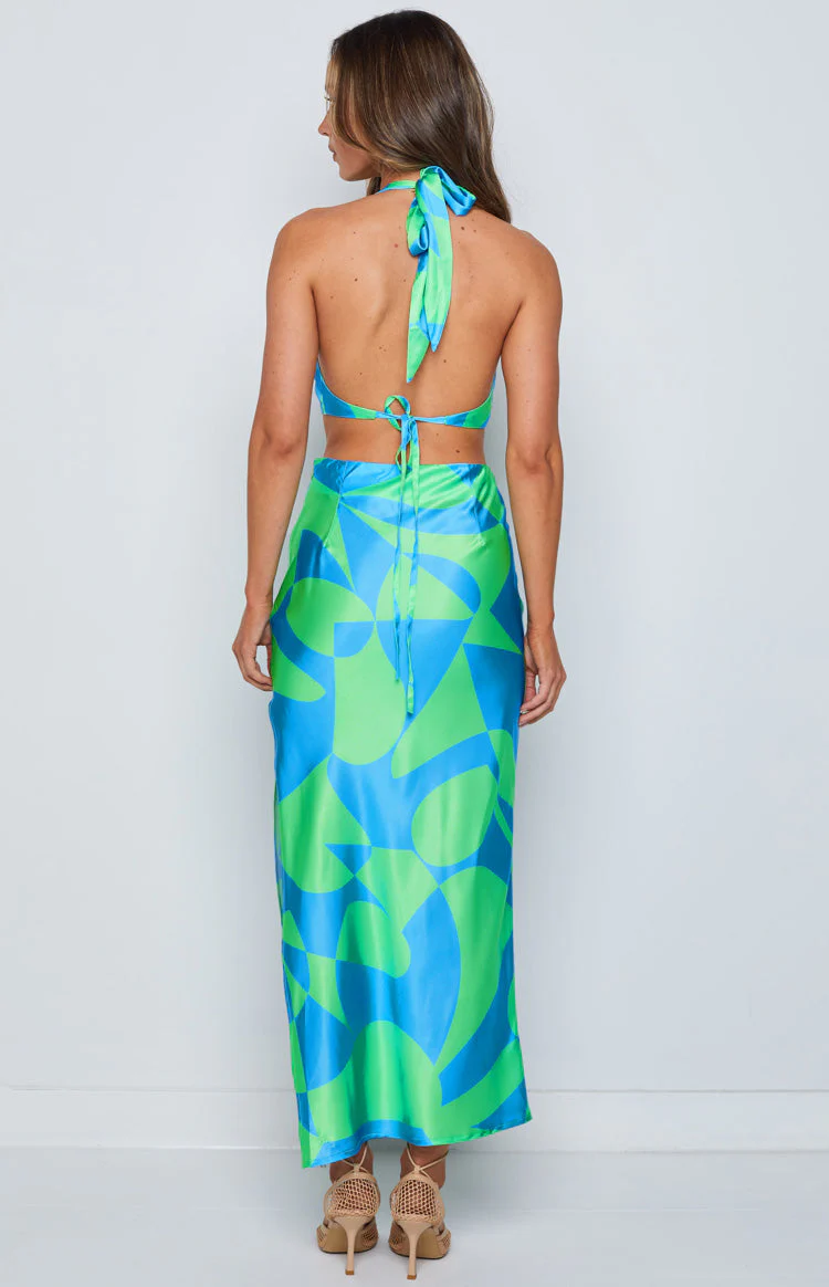 Underwater Green Print Midi Dress