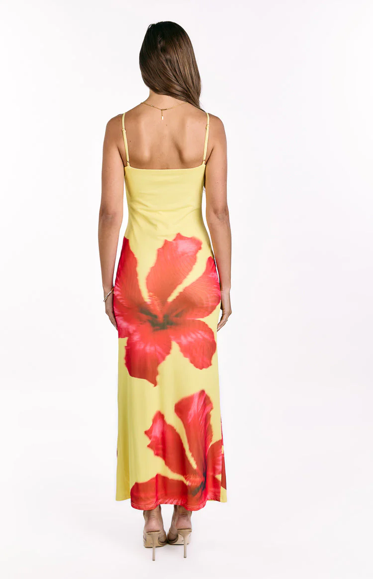 Rosalyn Red Hibiscus Print Maxi Dress