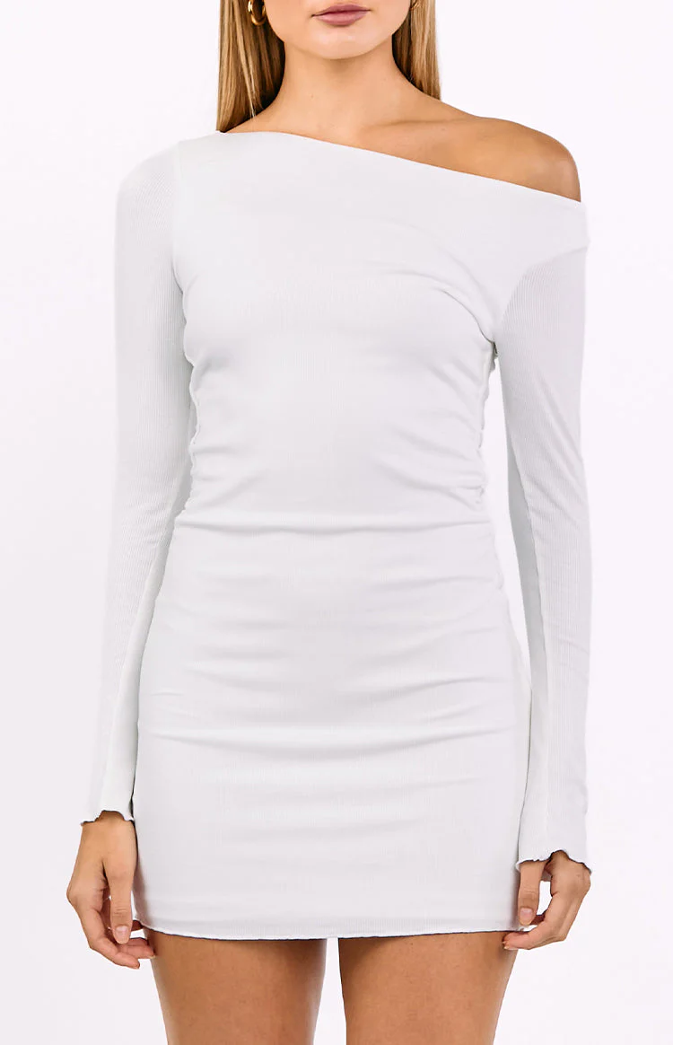 Myles White Long Sleeve Drop Shoulder Mini Dress