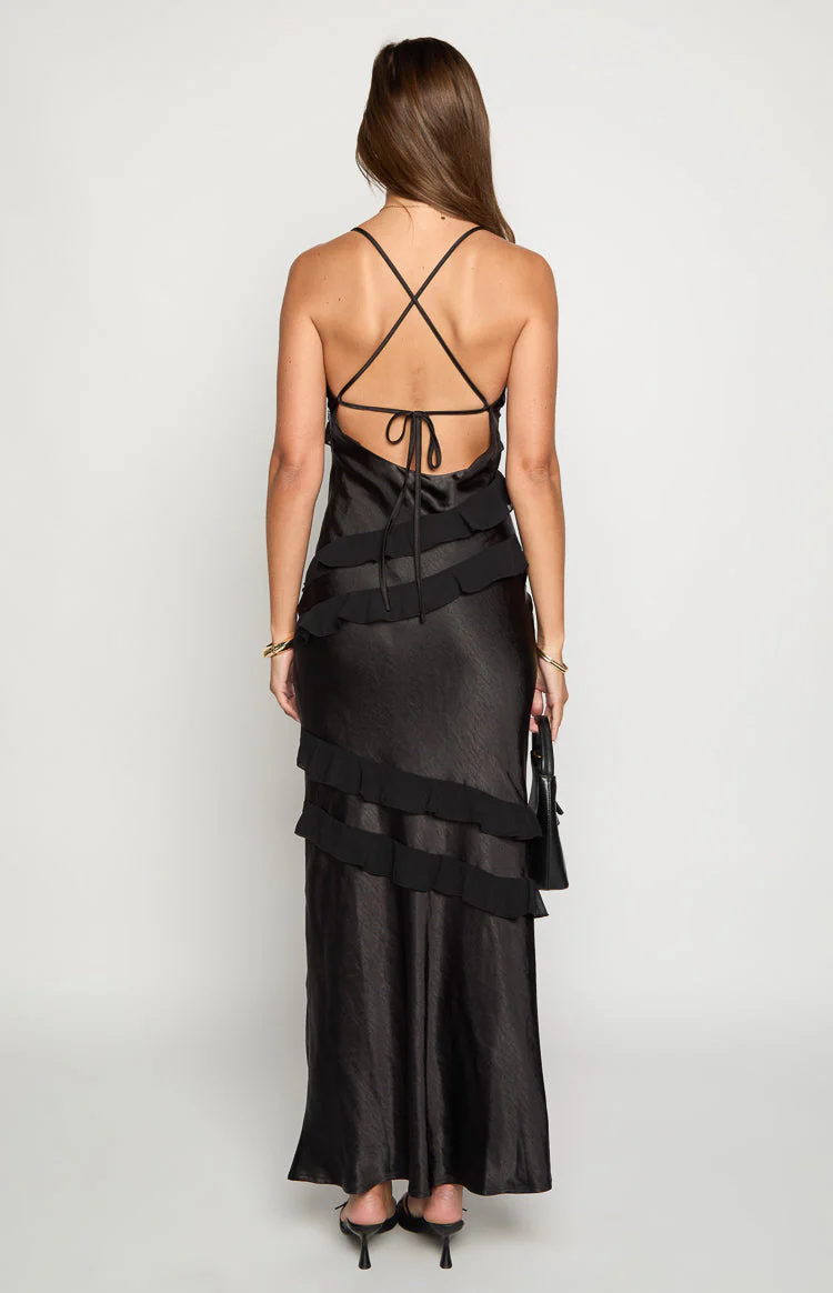 Inara Black Ruffle Maxi Dress