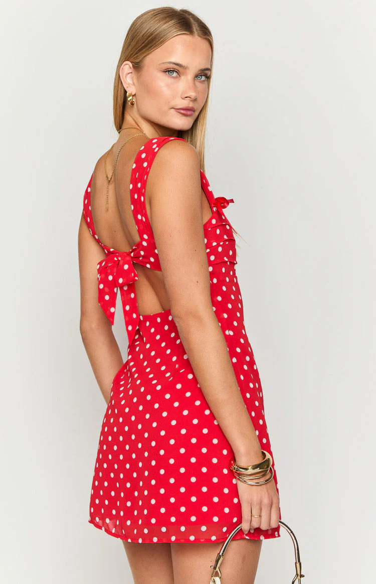 Layla Red Polka Dot Tie Back Mini Dress