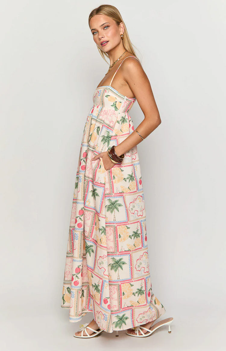 Akari White Tomato Girl Print Maxi Dress