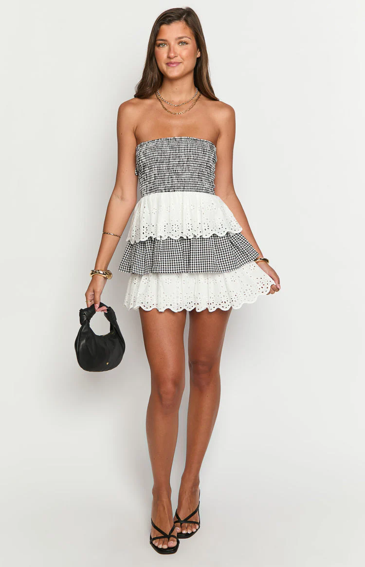 Rosealie Black And White Strapless Mini Dress