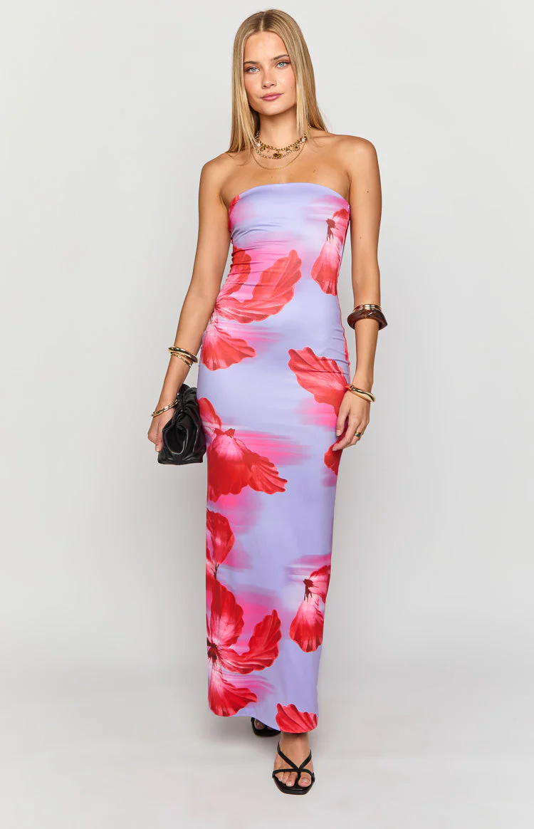 Arizona Purple Floral Print Maxi Dress