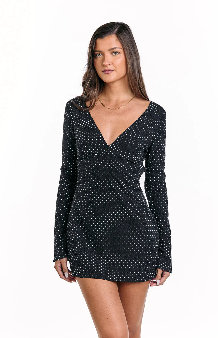 Winston Black Polka Dot Long Sleeve Mini Dress