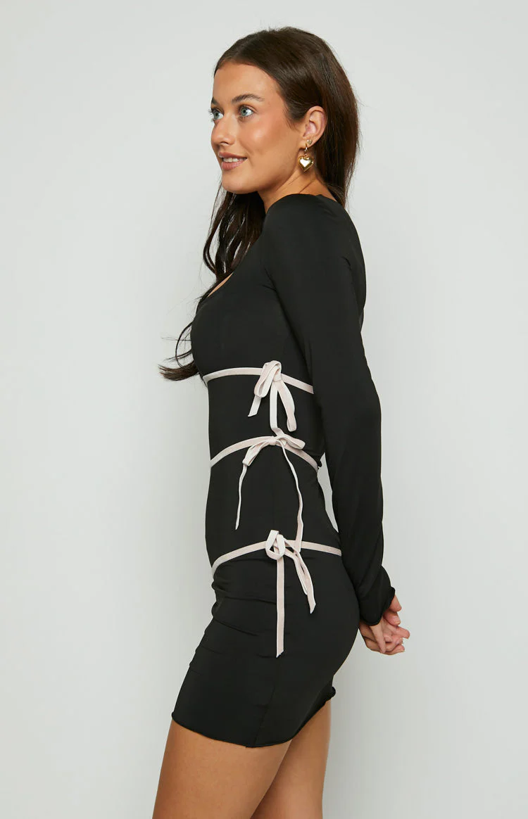 Elliette Black Bow Mini Party Dress