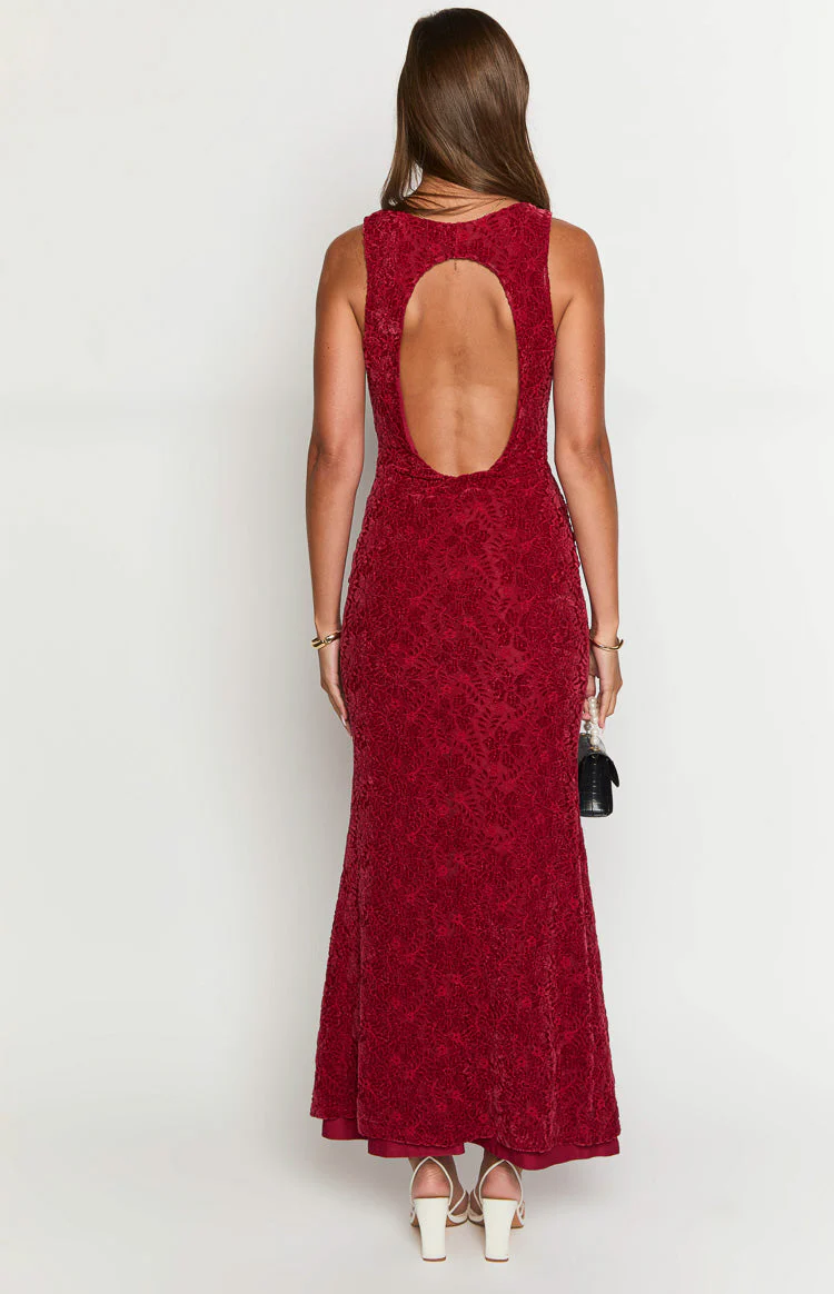 Farida Red Lace Maxi Dress