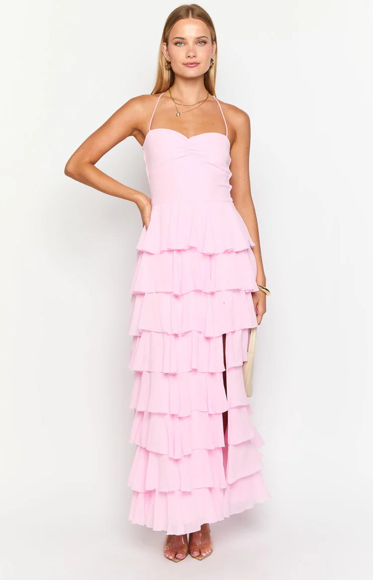 Georgie Pink Ruffle Maxi Dress