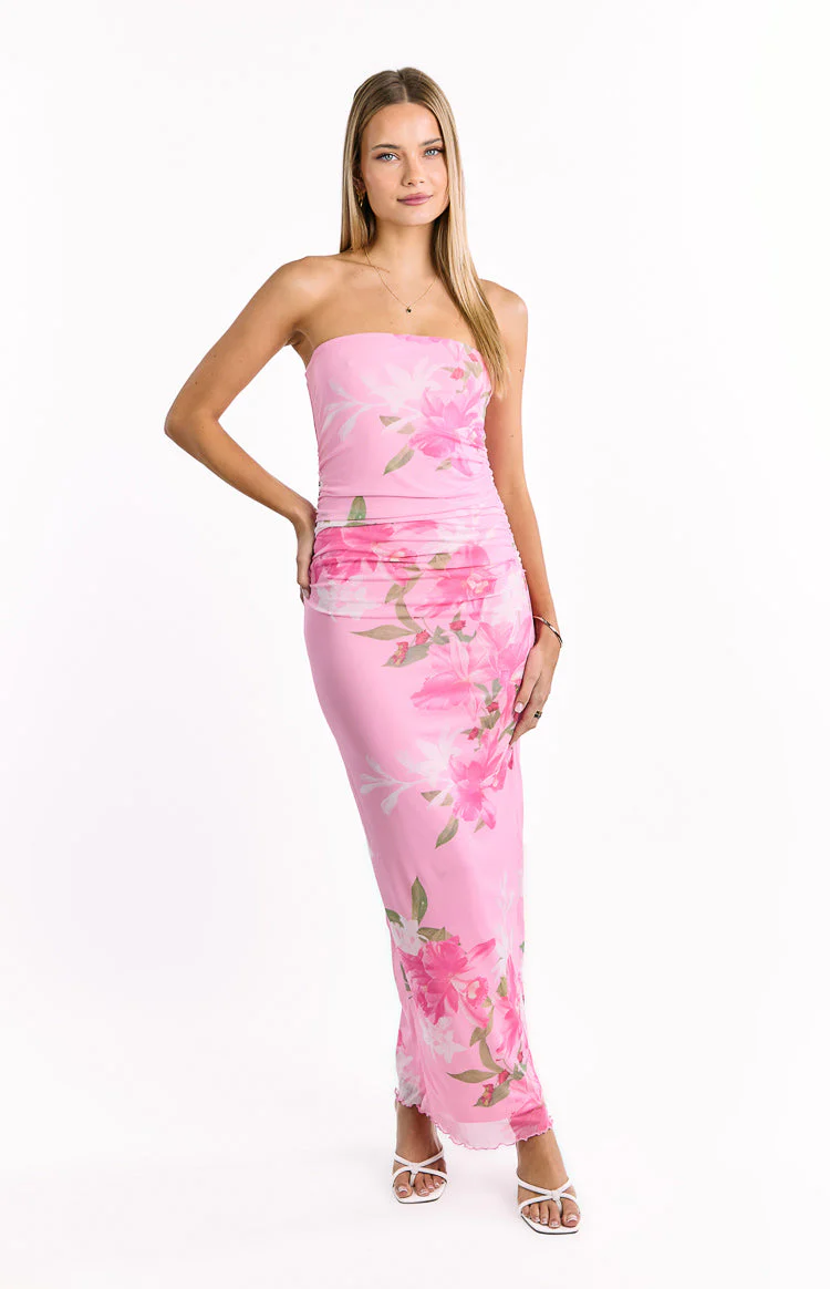 Imogen Pink and Green Floral Print Maxi Dress