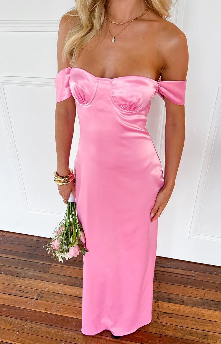 Naveah Pink Off Shoulder Maxi Dress