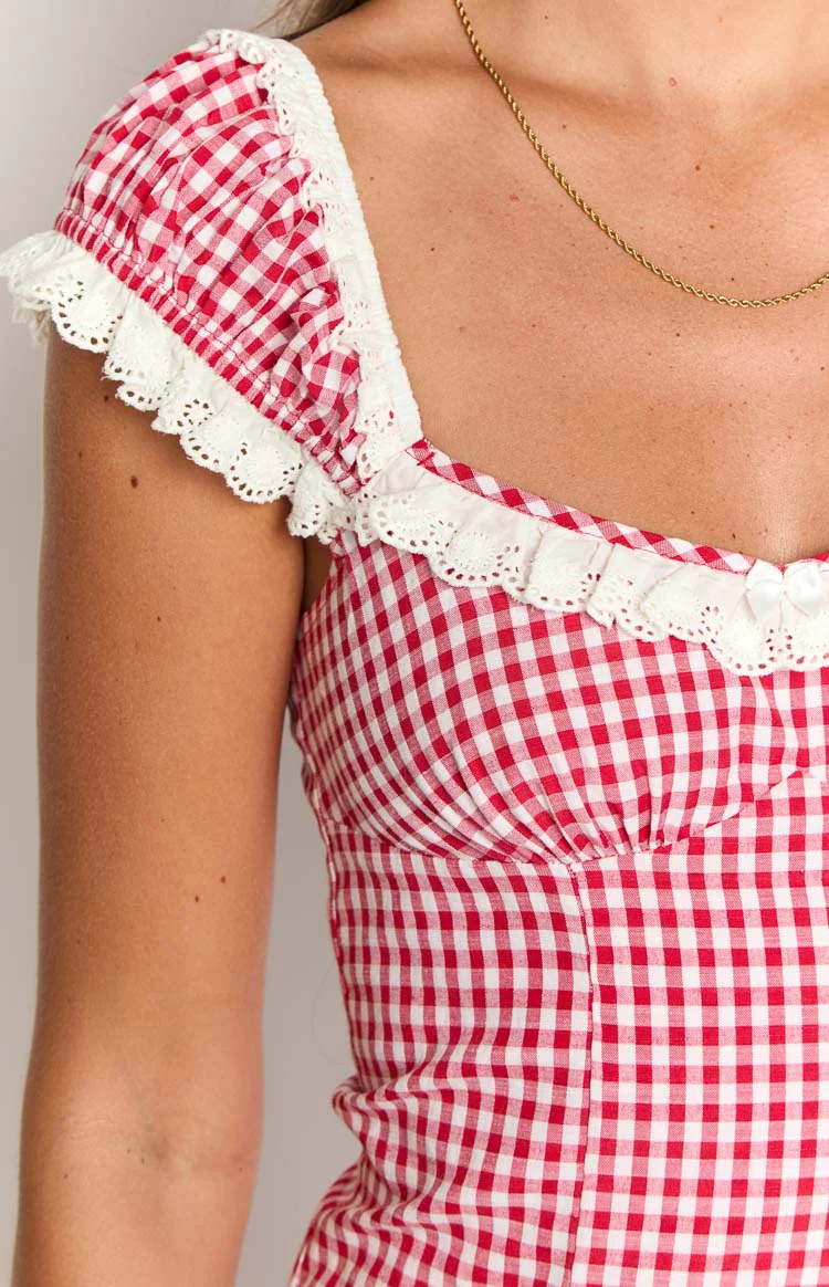 Jolie Red Short Sleeve Mini Dress