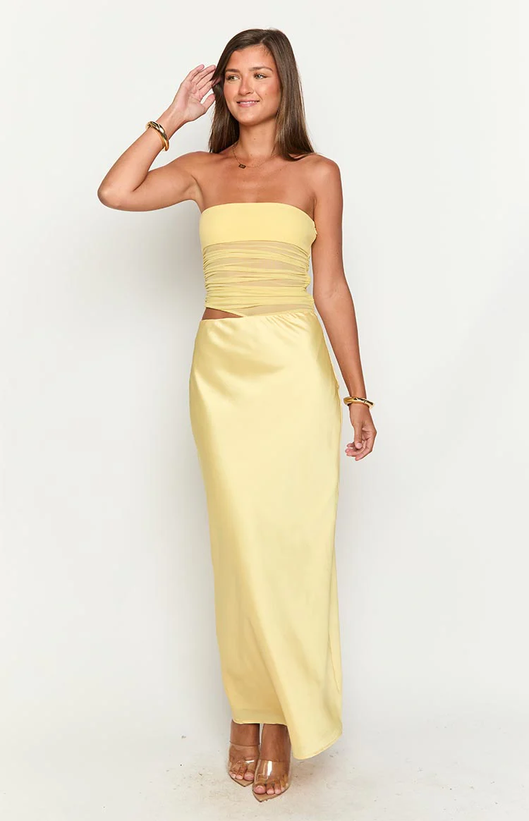 Elinor Yellow Satin Maxi Dress