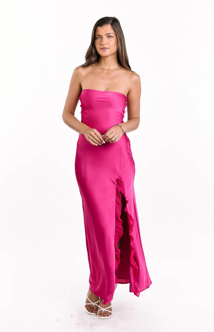 Mackenna Hot Pink Strapless Maxi Dress