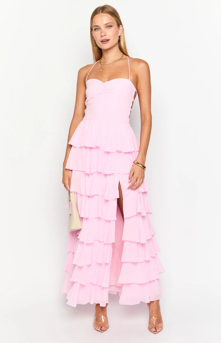 Georgie Pink Ruffle Maxi Dress