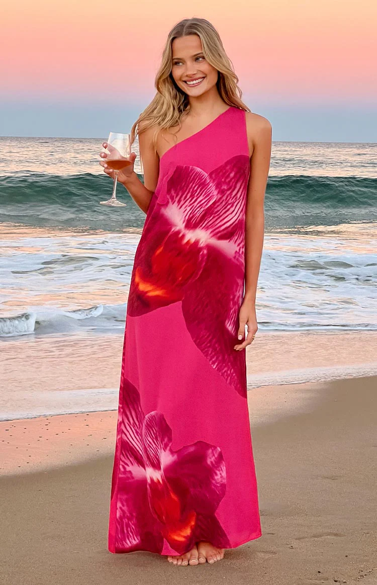 Paisleigh Pink Orchid One Shoulder Maxi Dress