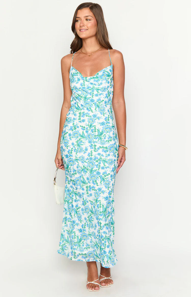 Valentina Blue Floral Maxi Dress