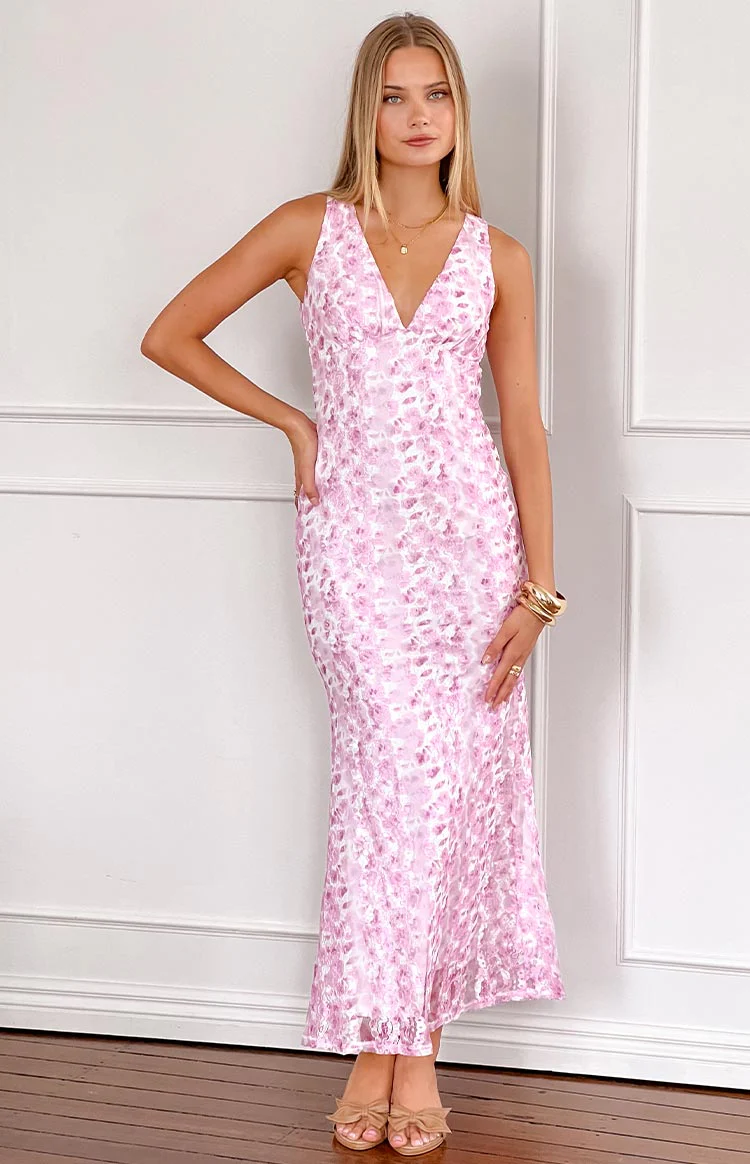 Farida Pink Lace Maxi Dress