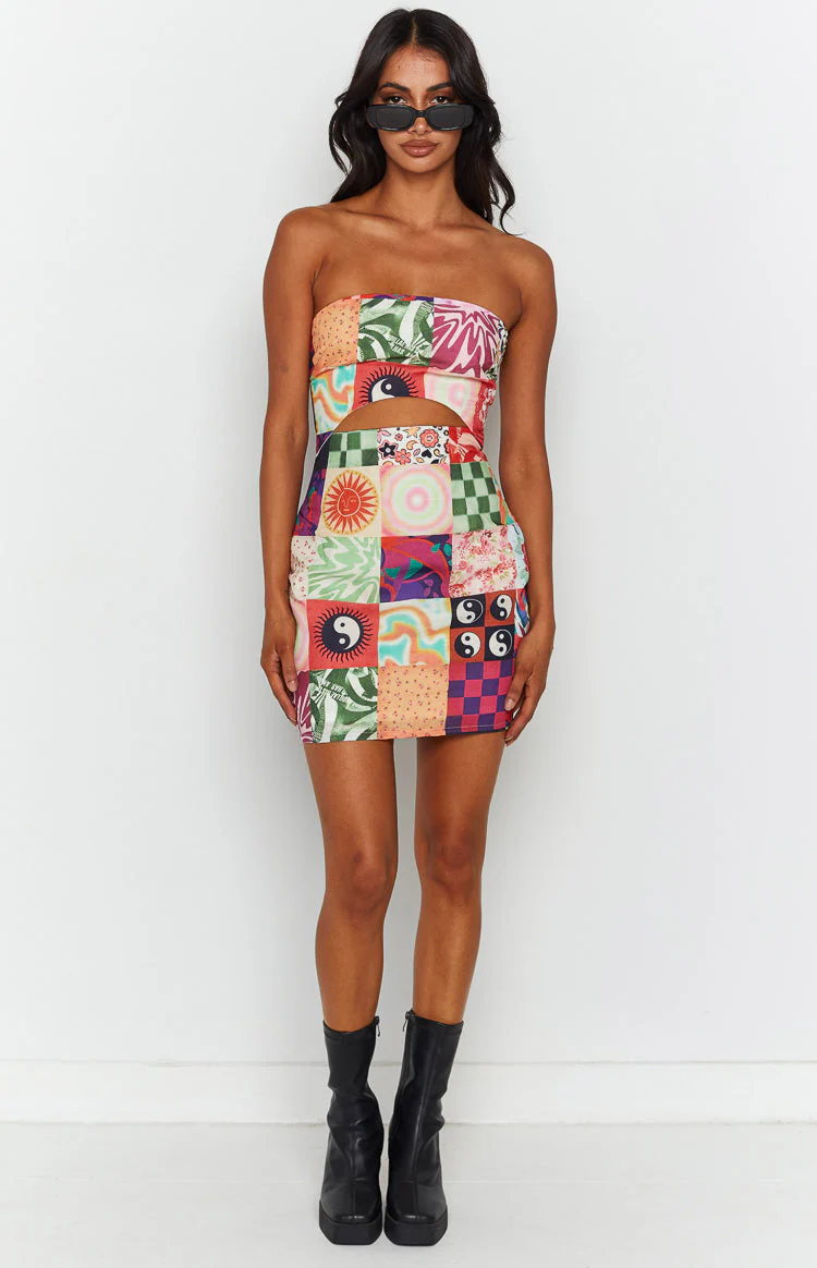 Candace Multi Print Strapless Mini Dress
