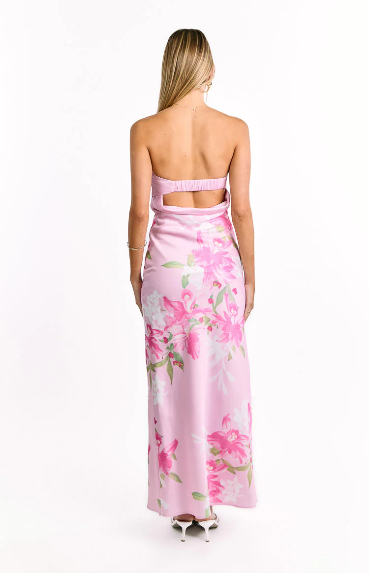 Maiah Pink And Green Floral Print Maxi Dress