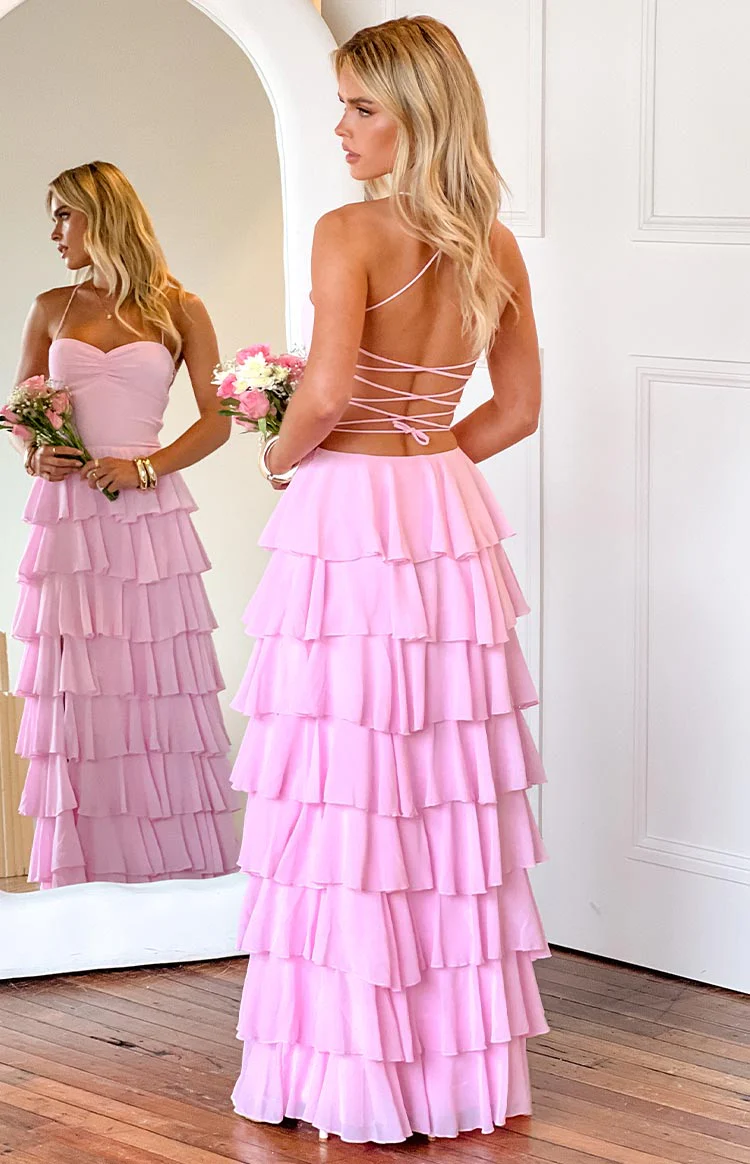 Georgie Pink Ruffle Maxi Dress