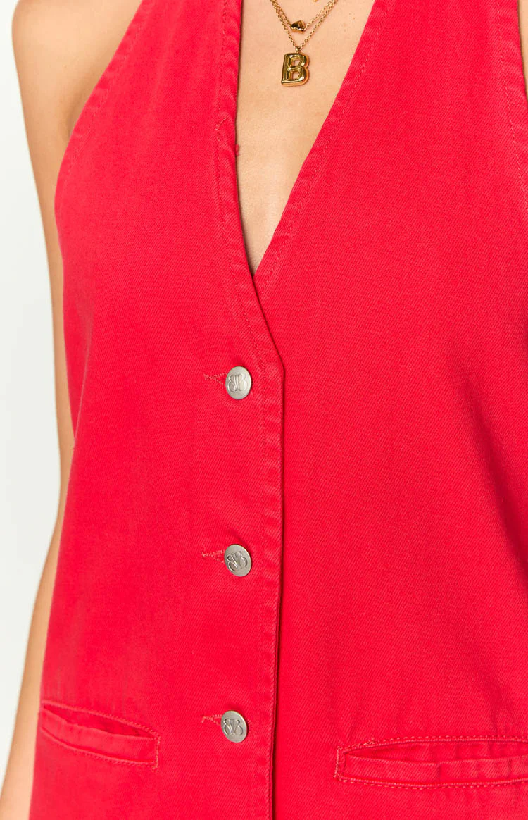 Corbin Red Denim Halter Neck Mini Dress
