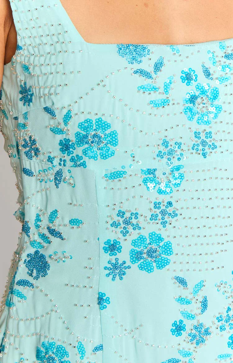 Curren Blue Beaded Mini Dress