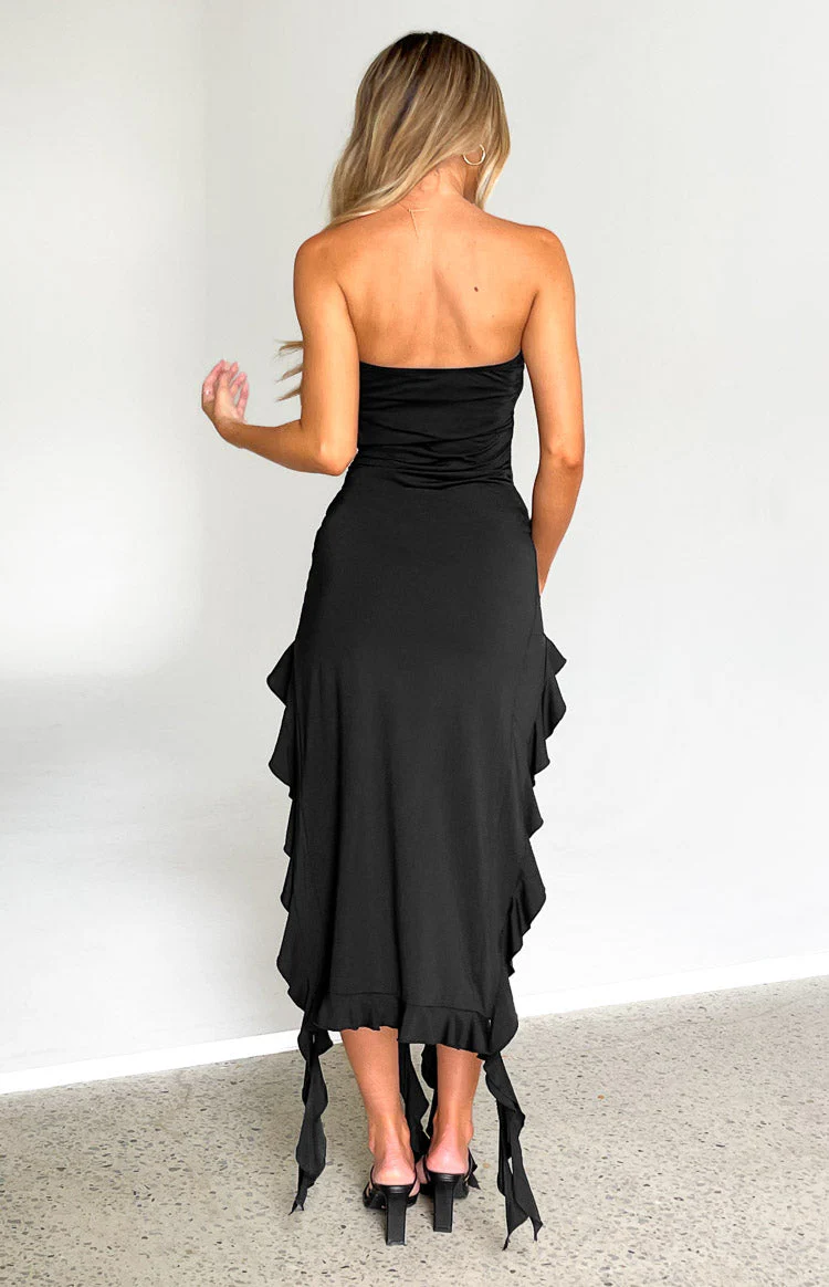 Lioness Rendezvous Black Strapless Midi Dress