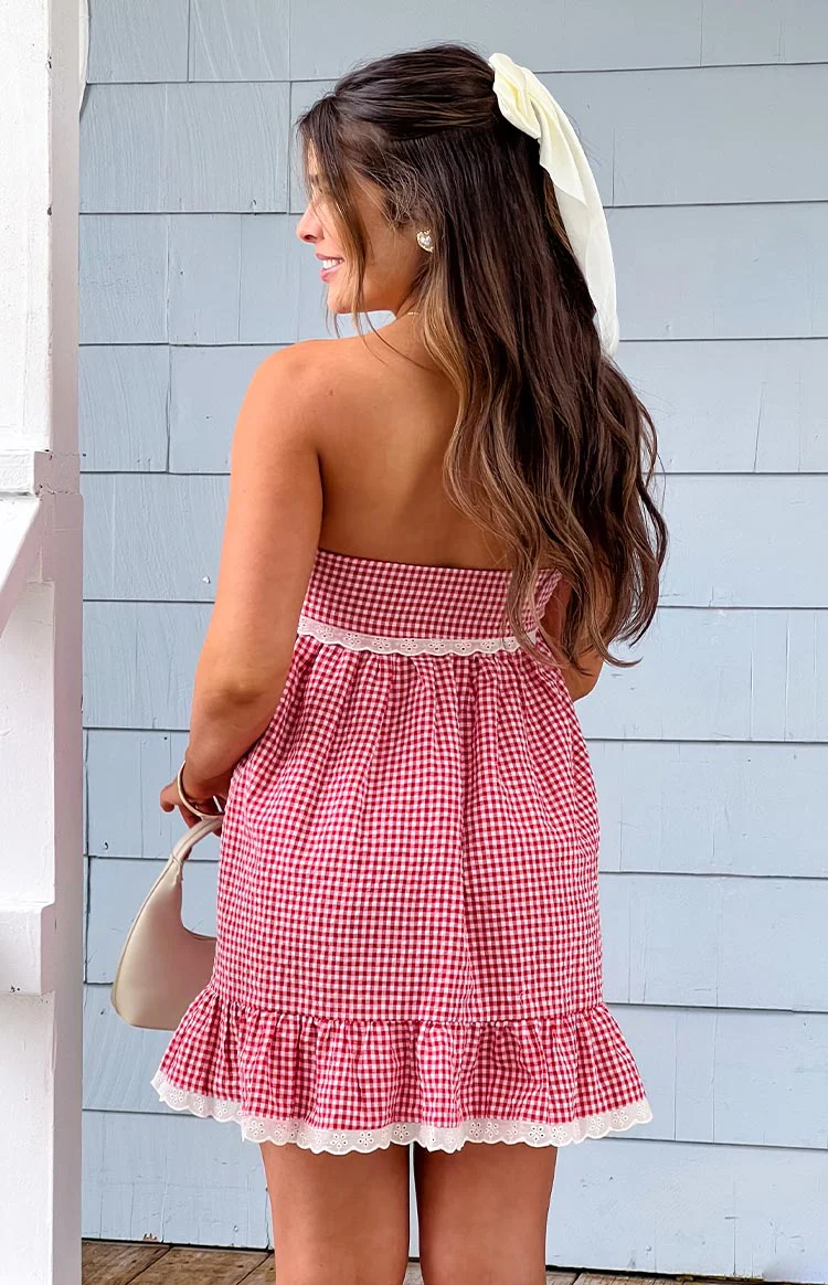 Maisie Red Gingham Strapless Mini Dress