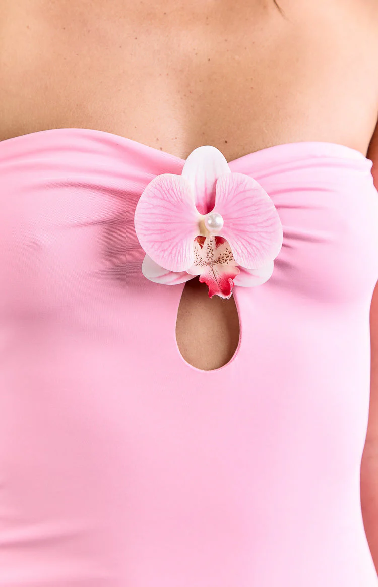 Gretta Pink Strapless Orchid Trim Mini Dress