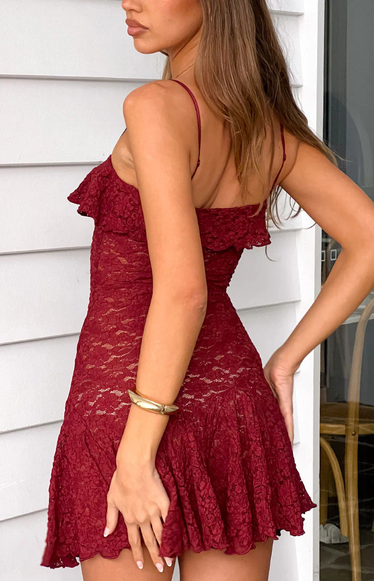 Celeste Wine Lace Party Mini Dress