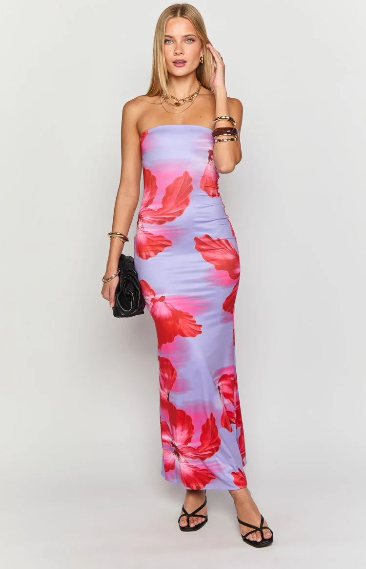 Arizona Purple Floral Print Maxi Dress