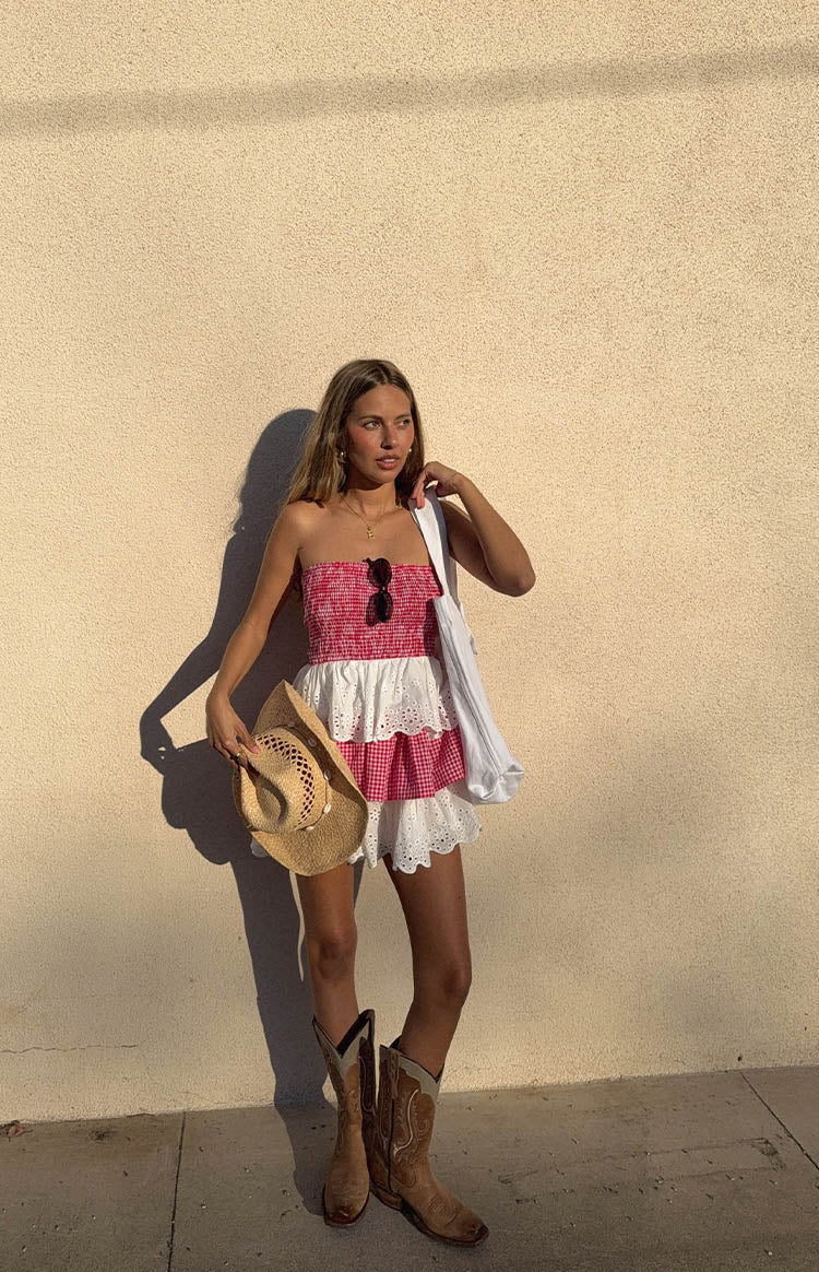 Rosealie Red And White Strapless Mini Dress