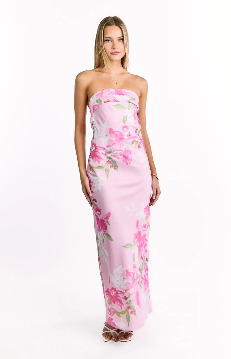 Maiah Pink And Green Floral Print Maxi Dress