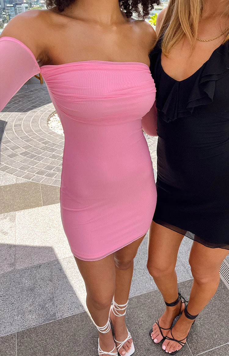 Kaliana Pink Off The Shoulder Mini Dress