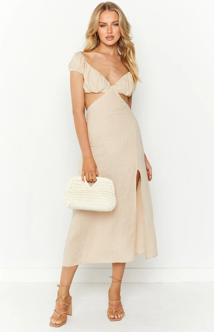 Saisha Beige Off The Shoulder Maxi Dress