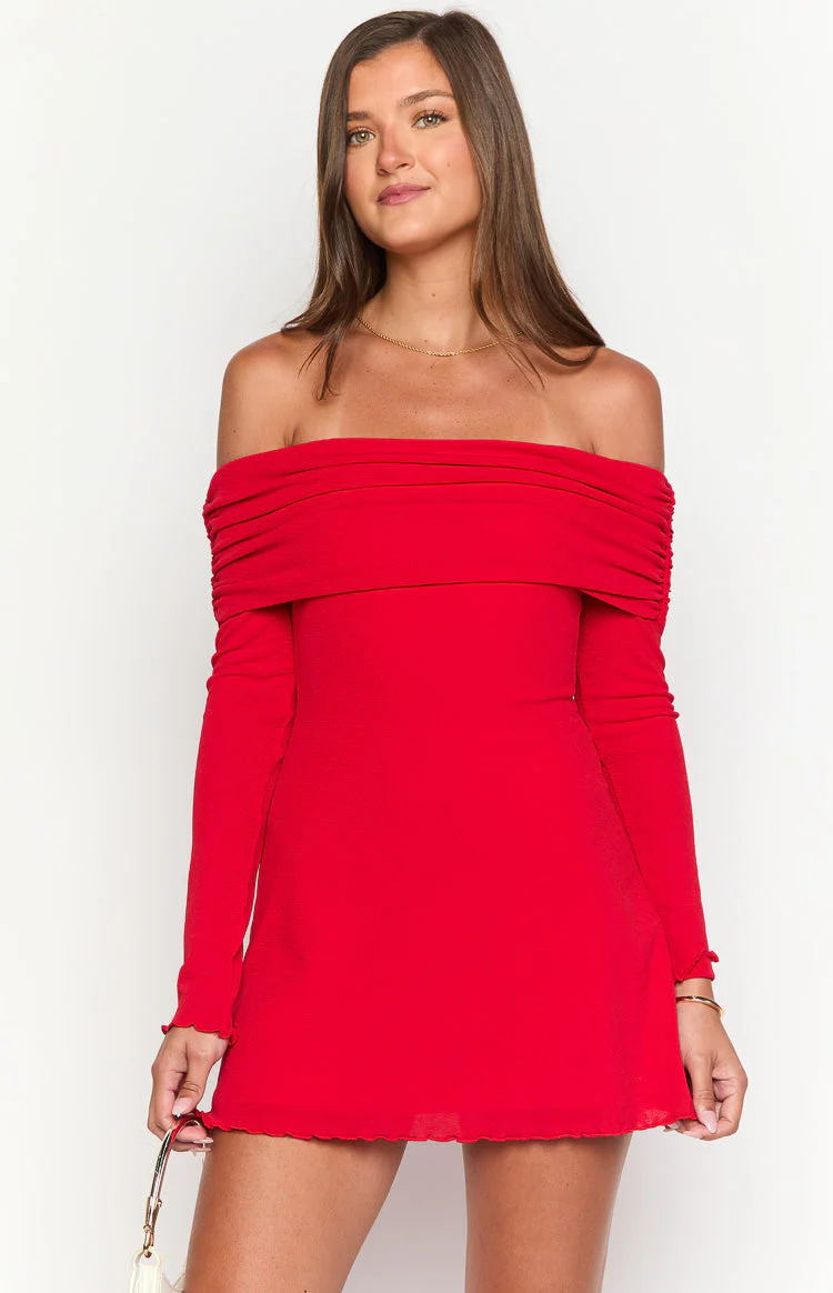 Mary Red Long Sleeve Mini Dress