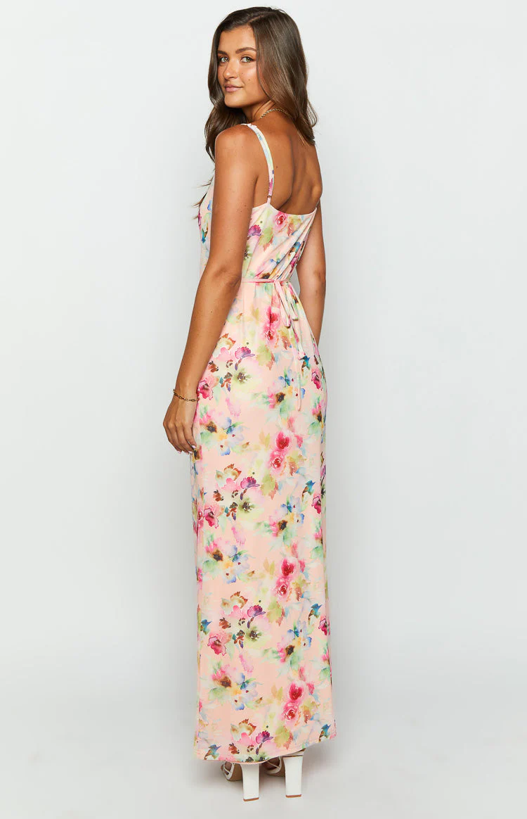 Aster Pink Floral Mesh Maxi Dress